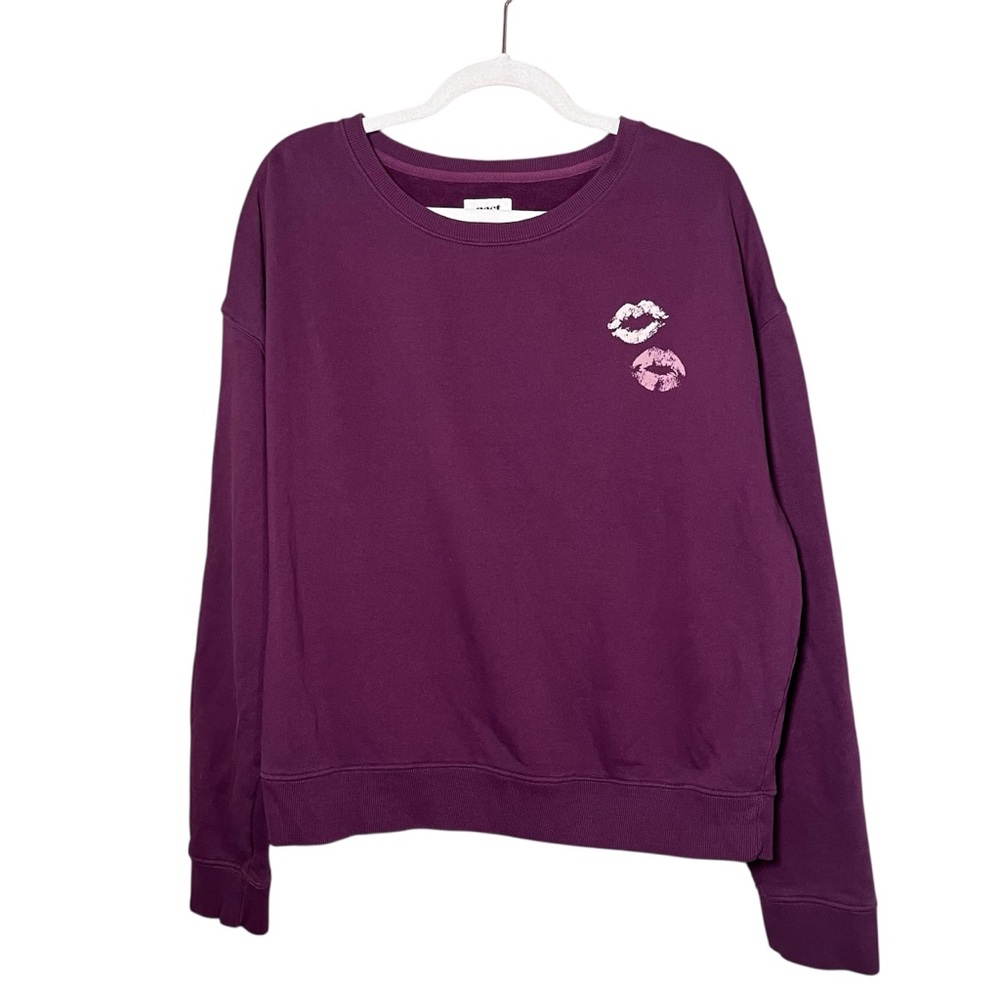 Pact Organic Cotton Kisses Graphic Print Crewneck Sweatshirt Purple XL